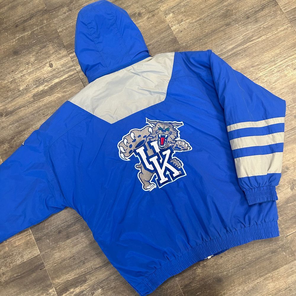 Vintage‎ 90's Apex One Kentucky Wildcats Puffer Jacket Men Size XL Hooded Blue